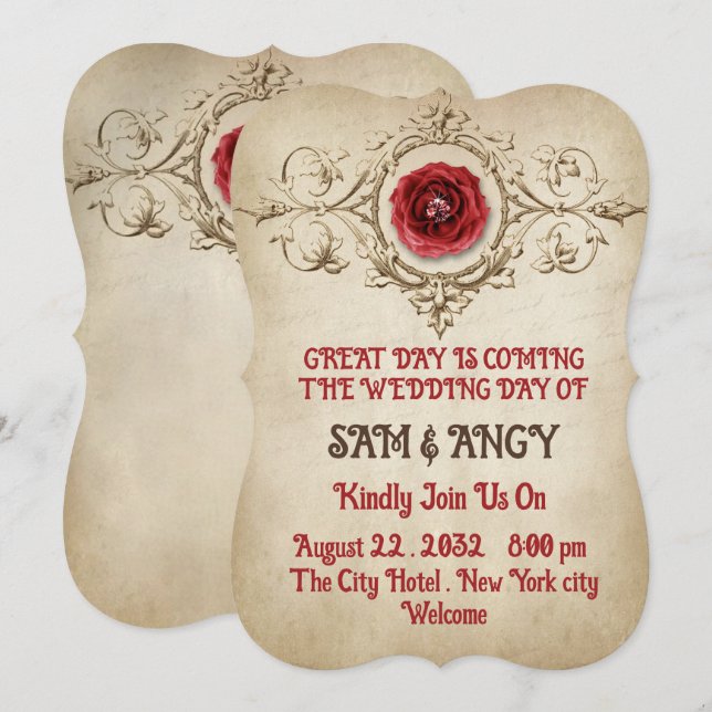 Vintage Rose Mediaeval Elegant Wedding invitation (Front/Back)