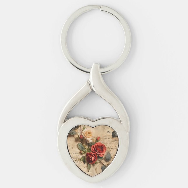 Vintage Rose Metal Keychain (Front)