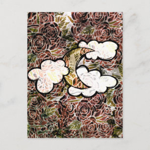 Vintage Rose Moon Abstract Roses Moonchild Pattern Postcard