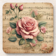 Vintage Rose Music Cork Back Coasters Set of 6
