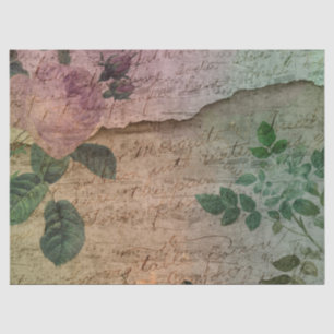 Vintage Rose Music Writing on Distressed Decoupage Tissue Paper