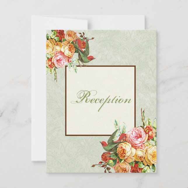 Vintage Rose n birds Reception Invitation Card (Front)