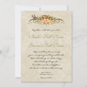 Vintage Rose n birds,  Wedding Invitation