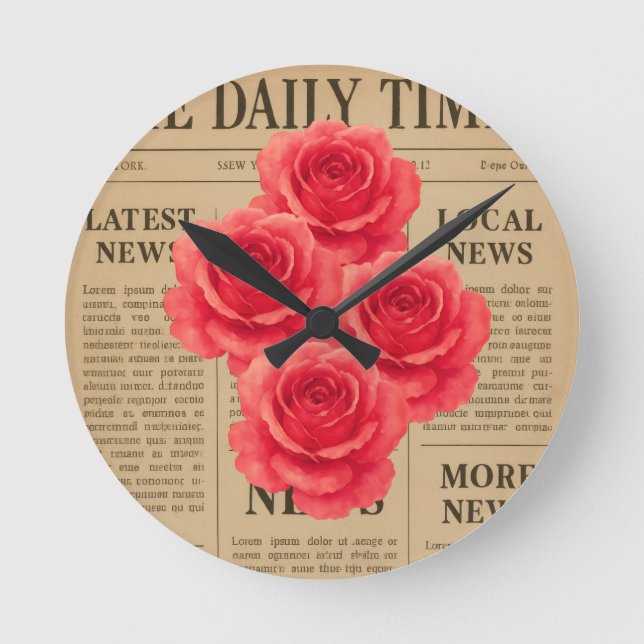 Vintage Rose on Antique Paper Round Clock (Front)
