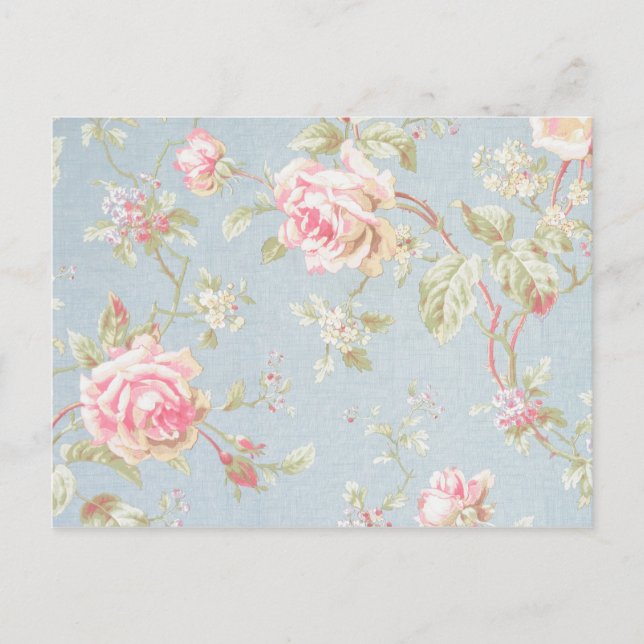 vintage rose pattern shabby chic style blue postcard (Front)