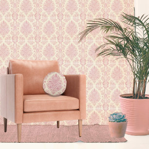 Vintage Rose Pink Damask Round Cushion