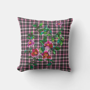 Vintage Rose pink plaid Cushion