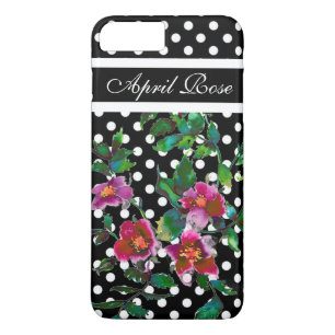 Vintage rose pink white polka-dots  monogramed iPhone 8 plus/7 plus case
