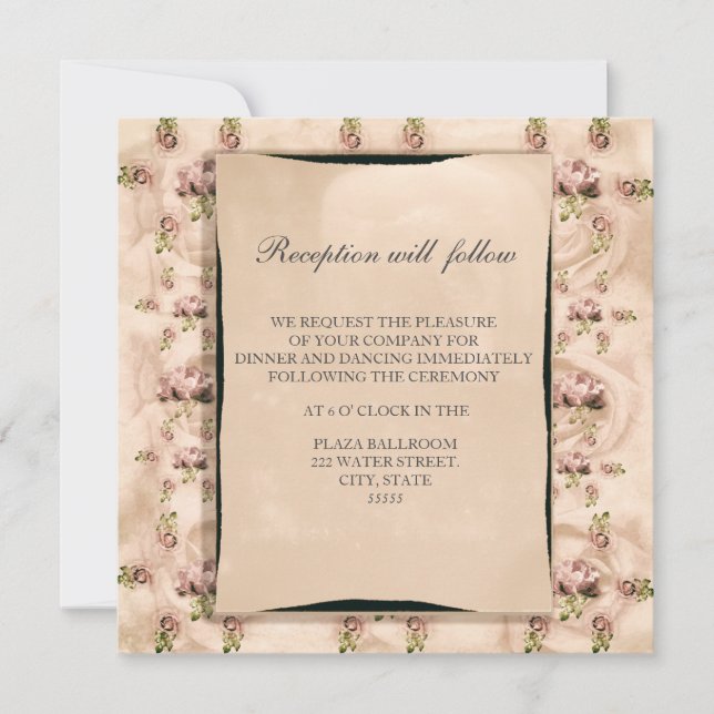 Vintage Rose Reception Invitation (Front)