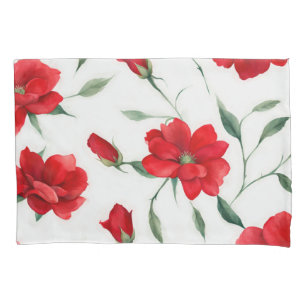 Vintage Rose Red Flower Pattern Elegant Bedding Pillowcase