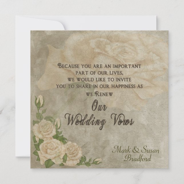 Vintage Rose Renewal Wedding Vows - Invitation (Front)