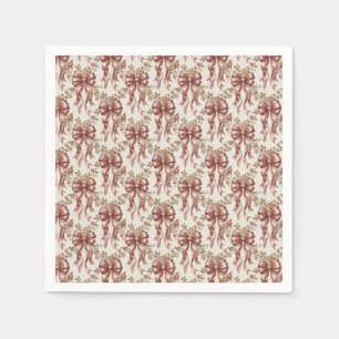 Vintage Rose Ribbon Botanical Bow Print Napkin