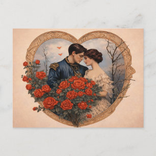 Vintage Rose Romance Postcard   Antique Heart