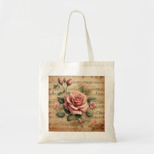 Vintage Rose & Sheet Music – Cotton Tote Bag