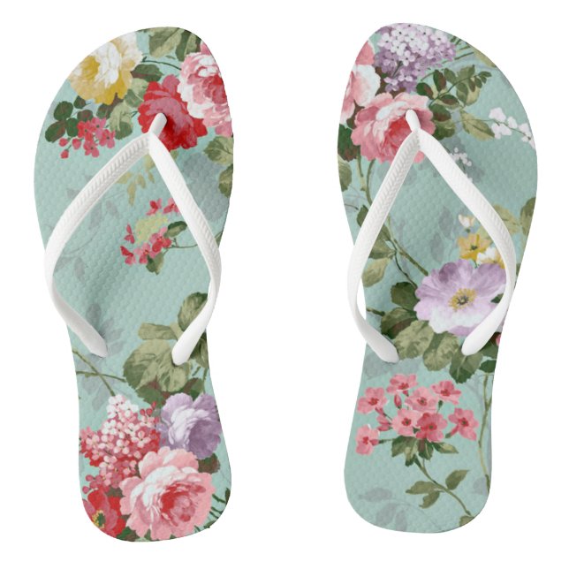 Vintage Rose Slim Strap Flip Flops (Footbed)
