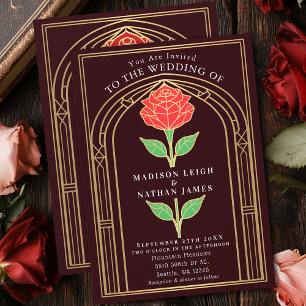 Vintage Rose Stained Glass Victorian Arch Wedding Invitation