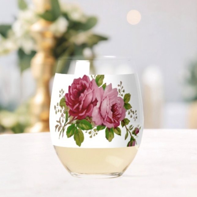 Vintage Rose  Stemless Wine Glass (Creator Uploaded)