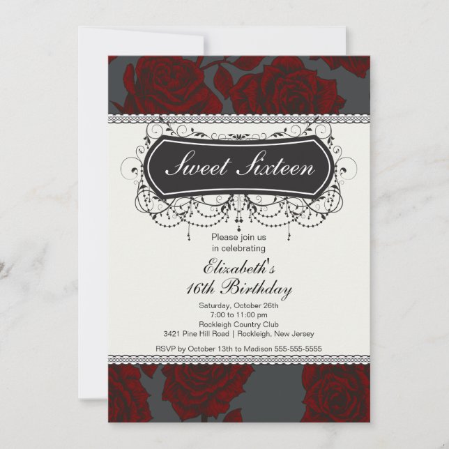 Vintage Rose Sweet Sixteen Birthday Invitation (Front)