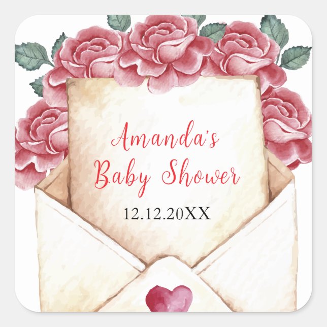 Vintage Rose Sweetheart Letter  Baby Shower  Square Sticker (Front)