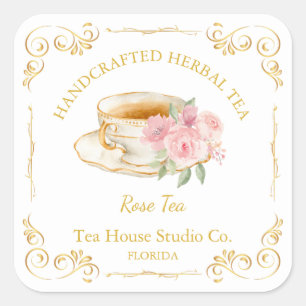 Vintage Rose Tea Square Label