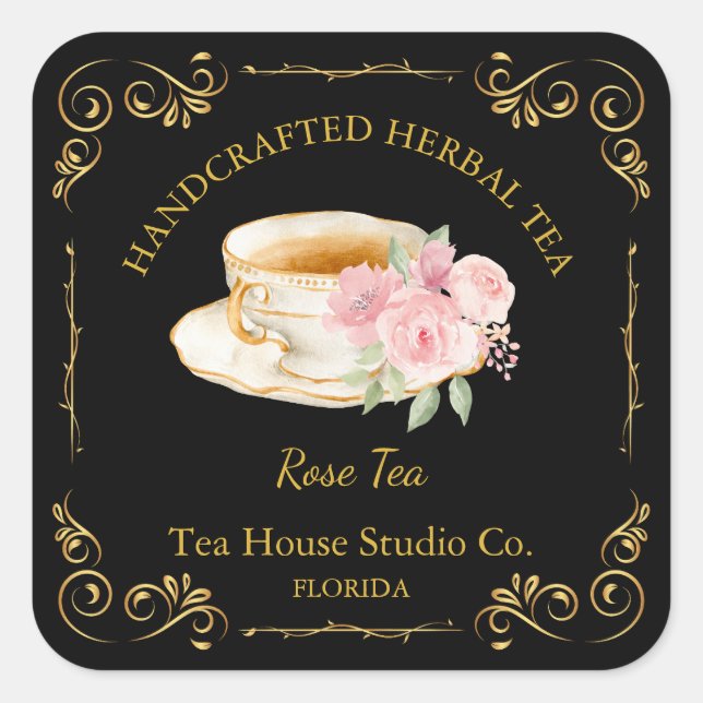 Vintage Rose Tea Square Label (Front)