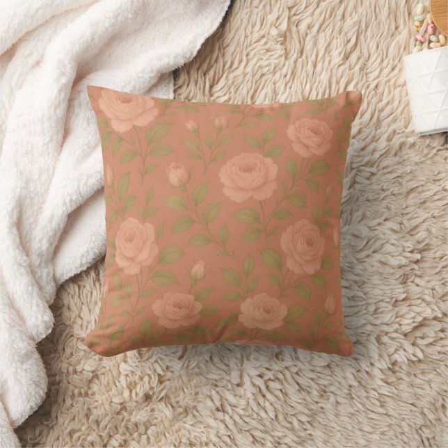 Vintage Rose Throw Pillow (Blanket)