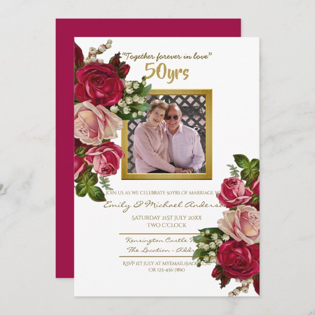 Vintage Rose Wedding Anniversary - ANY YEARS Invitation (Front/Back)