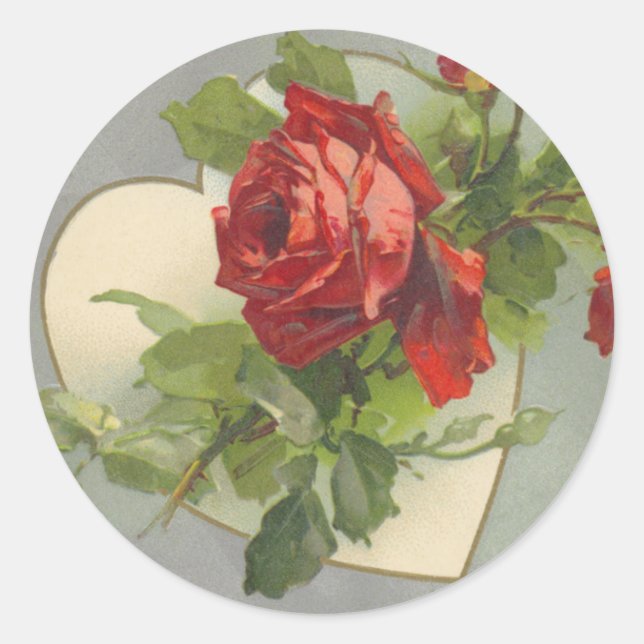 Vintage Rose Wedding Classic Round Sticker (Front)