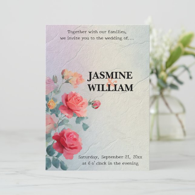 🌹 Vintage Rose Wedding Invitation 💍🕊️ (Standing Front)