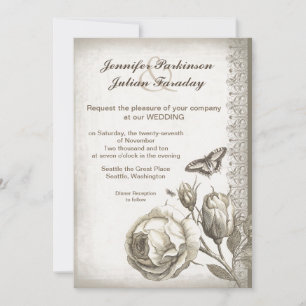 vintage rose wedding invitation