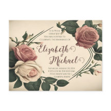 Vintage Rose Wedding Invitation Postcard