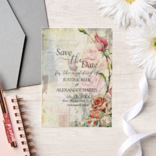 Vintage Rose Wedding Save the Date Vellum Invitations