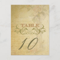 Vintage Rose Wedding Table Number Cards