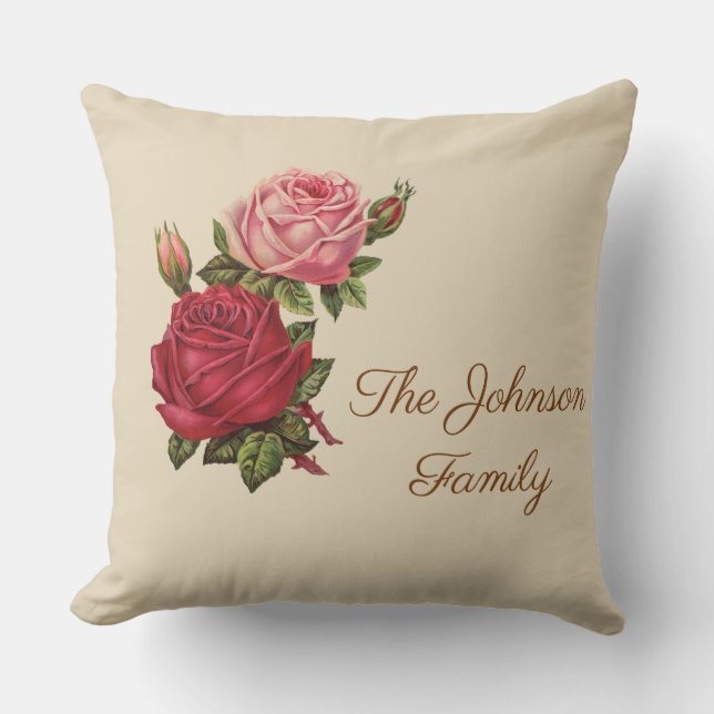 Vintage Rose with Family Name Cushion (Front)