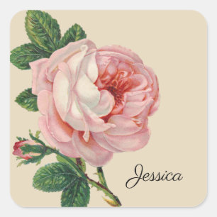 Vintage Rose with Your Name Square Sticker