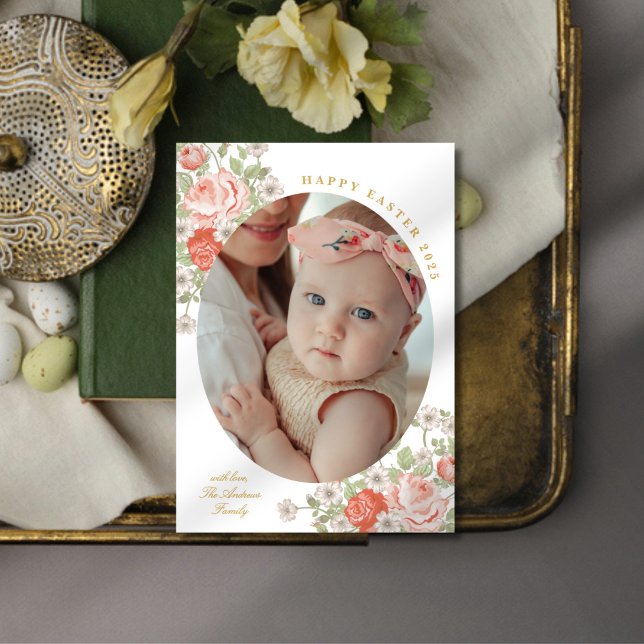 Vintage Rosebud Easter Photo Greeting Invitation (Creator Uploaded)