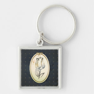 Vintage rosebud in black, keychain