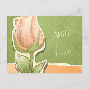 Vintage rosebud in green, postcard