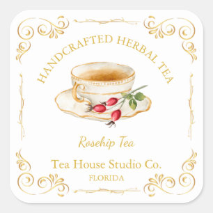 Vintage Rosehip Tea Square Label