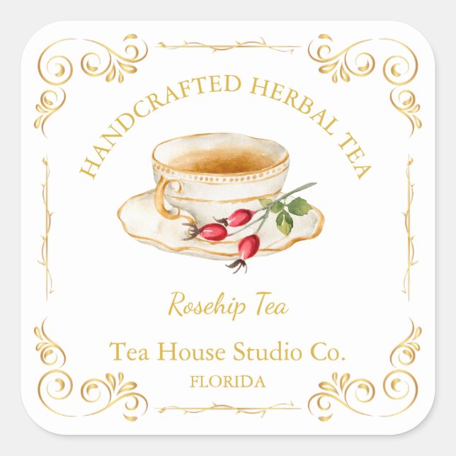 Vintage Rosehip Tea Square Label (Front)