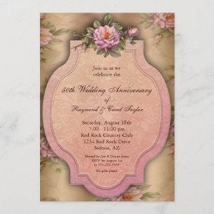 Vintage Roses 50th Anniversary Party Invitations