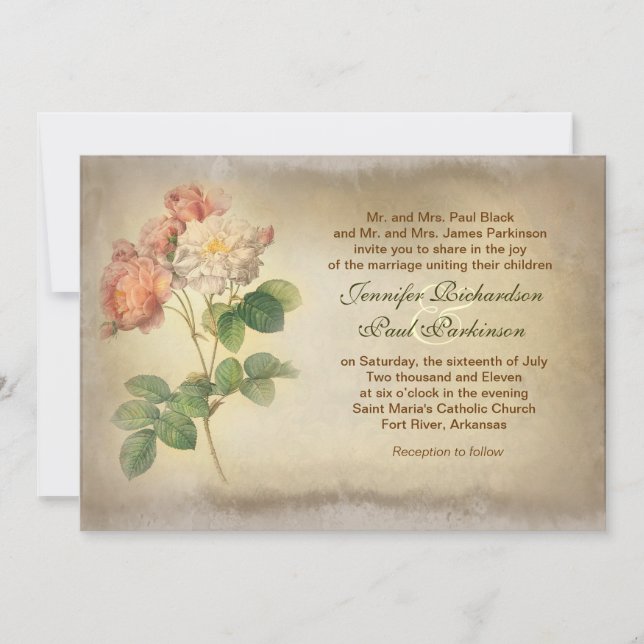 vintage roses aged wedding invitations (Front)