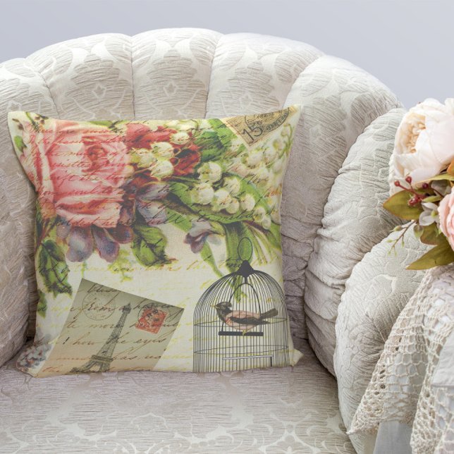 Vintage Roses and Caged Bird Cushion (Creator Uploaded)