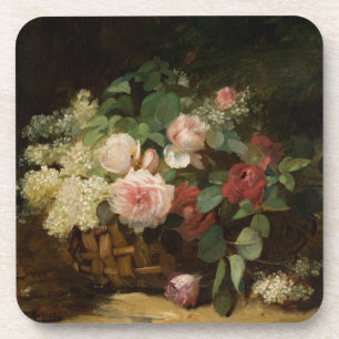 Vintage Roses and Lilac by Dominique Hubert Rozier Coaster