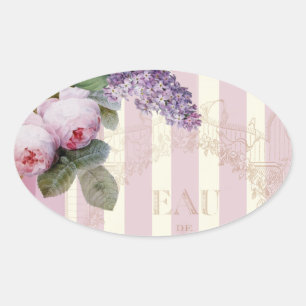 Vintage Roses and Lilac Oval Sticker