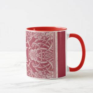 Vintage Roses And Lillies In Red Monogram Mug