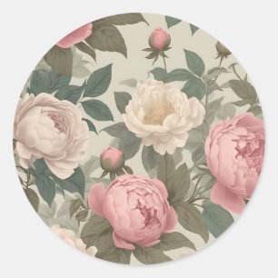 Vintage Roses and Peonies in Muted Dusty Classic Round Sticker