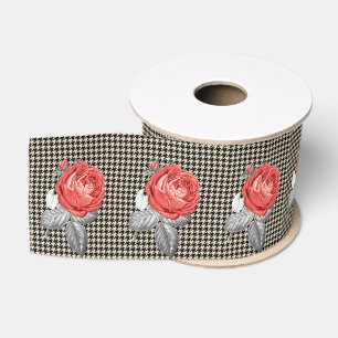 Vintage Roses and pied-de-poule pattern Grosgrain Ribbon