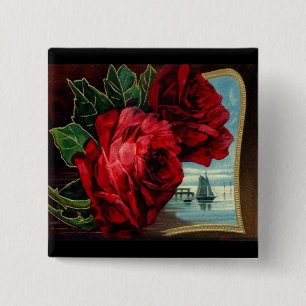 Vintage Roses and Sail Boat 15 Cm Square Badge