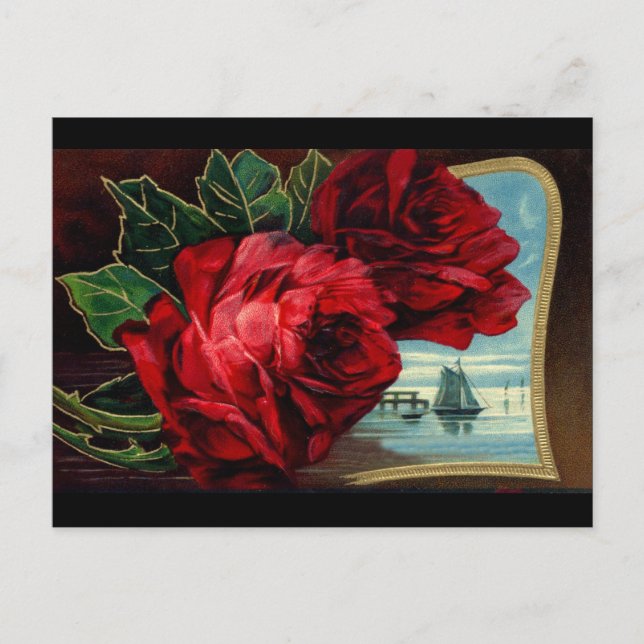 Vintage Roses and Sail Boat Postcard (Front)